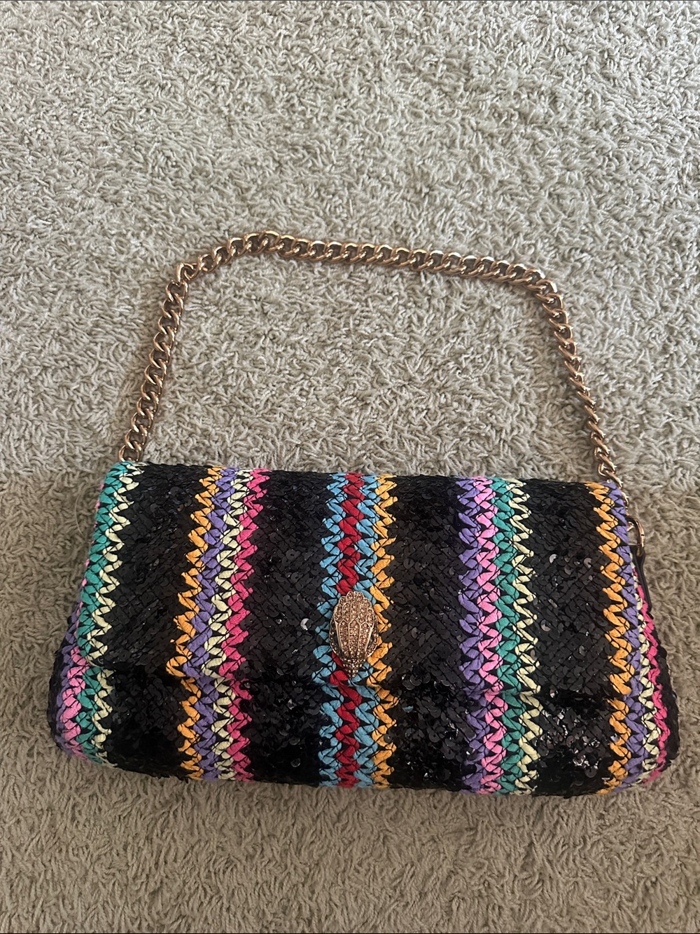 Kurt Geiger Kensington Woven Multicolor Sequin Shoulder Bag with Gold Chain New